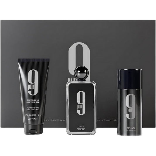Afnan 9 PM three piece men gift set front view