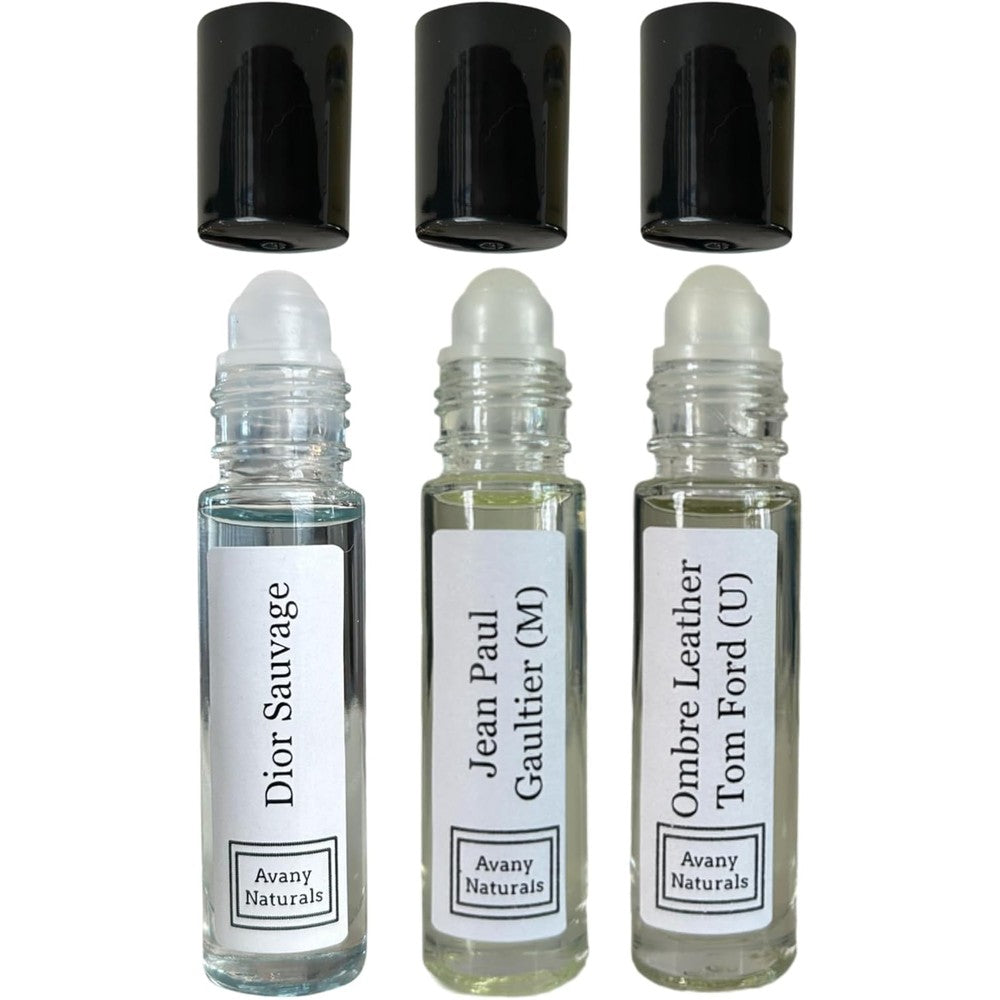 Avany Naturals fragrance sample set for men front view