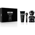Moschino Toy Boy Men 3 Piece Perfume Gift Set front view with bottle and shower gel
