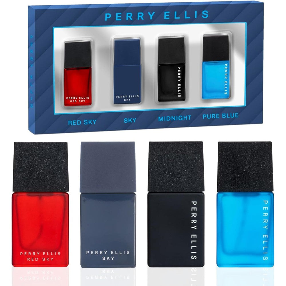Perry Ellis Men's Mini Coffret Gift Set front view showing four travel bottles.
