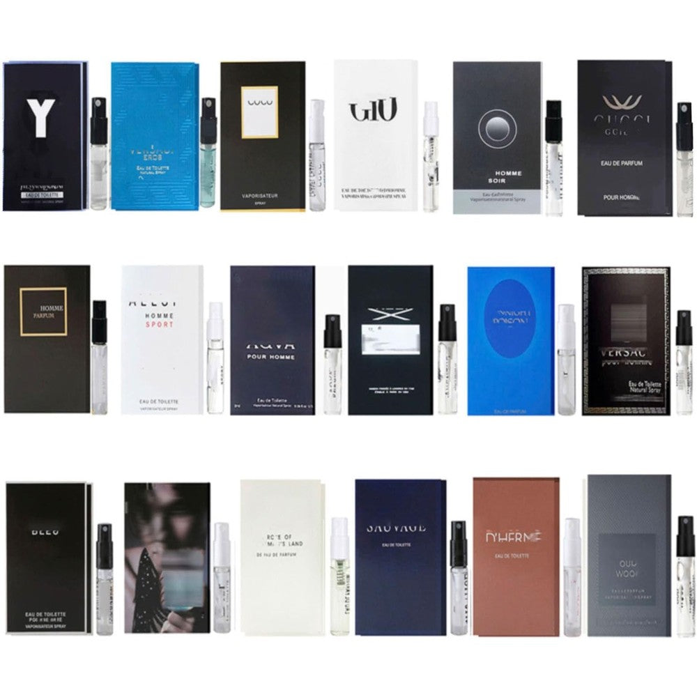 Yerinup Mens Designer Cologne 18 Piece Sampler Set front view showing travel vials
