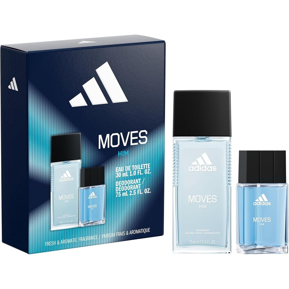 Adidas Moves for Him 2-piece gift set front packaging view