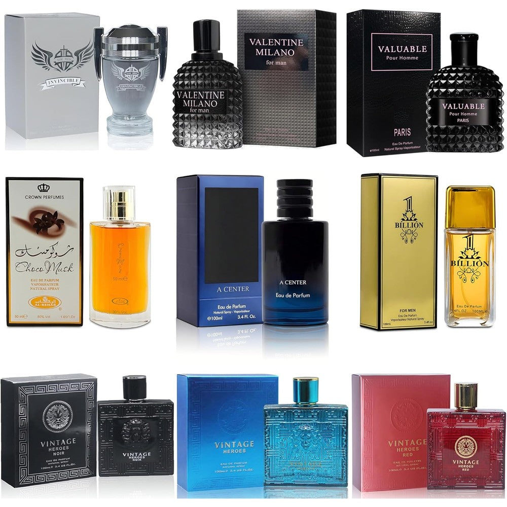 A Center Men's Cologne Sampler Set 9 Piece Variety Pack front view