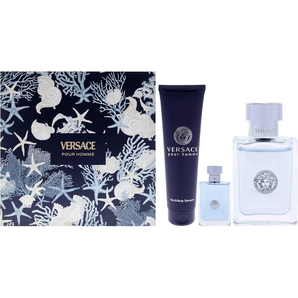 Versace Pour Homme 3 Piece Gift Set front view on white background