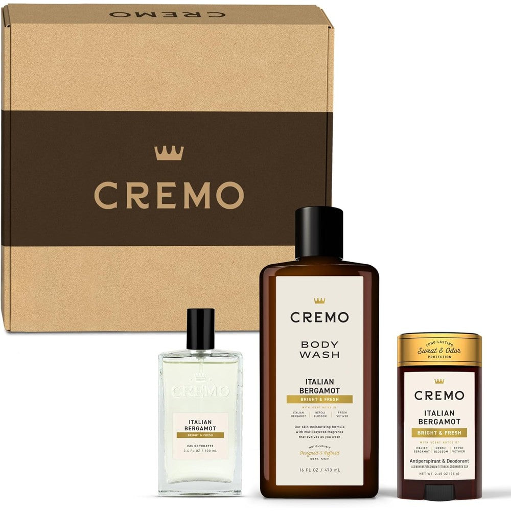 Cremo Italian Bergamot mens cologne gift set front view