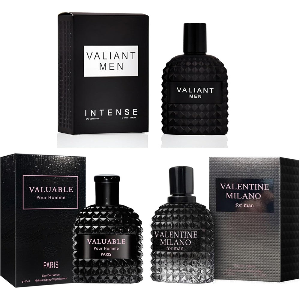 A Center 3 pack men cologne gift set front view