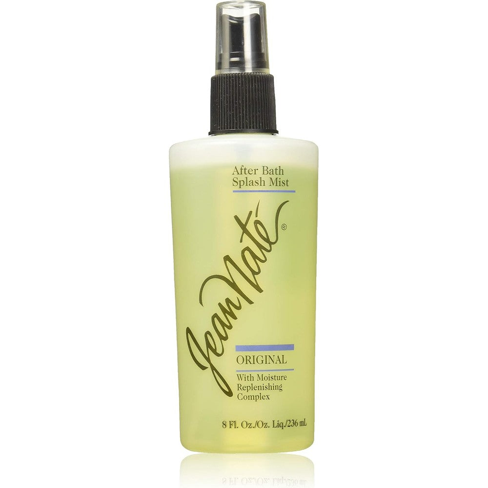 Jean Nate After Bath Splash Mist 8 Fluid Ounce front view showing authentic citrus body mist packaging.