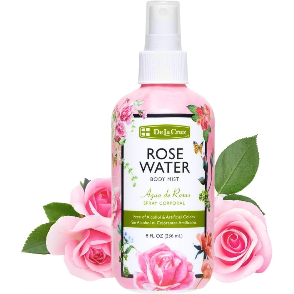 De La Cruz Pure Rose Water Body Mist front view packaging