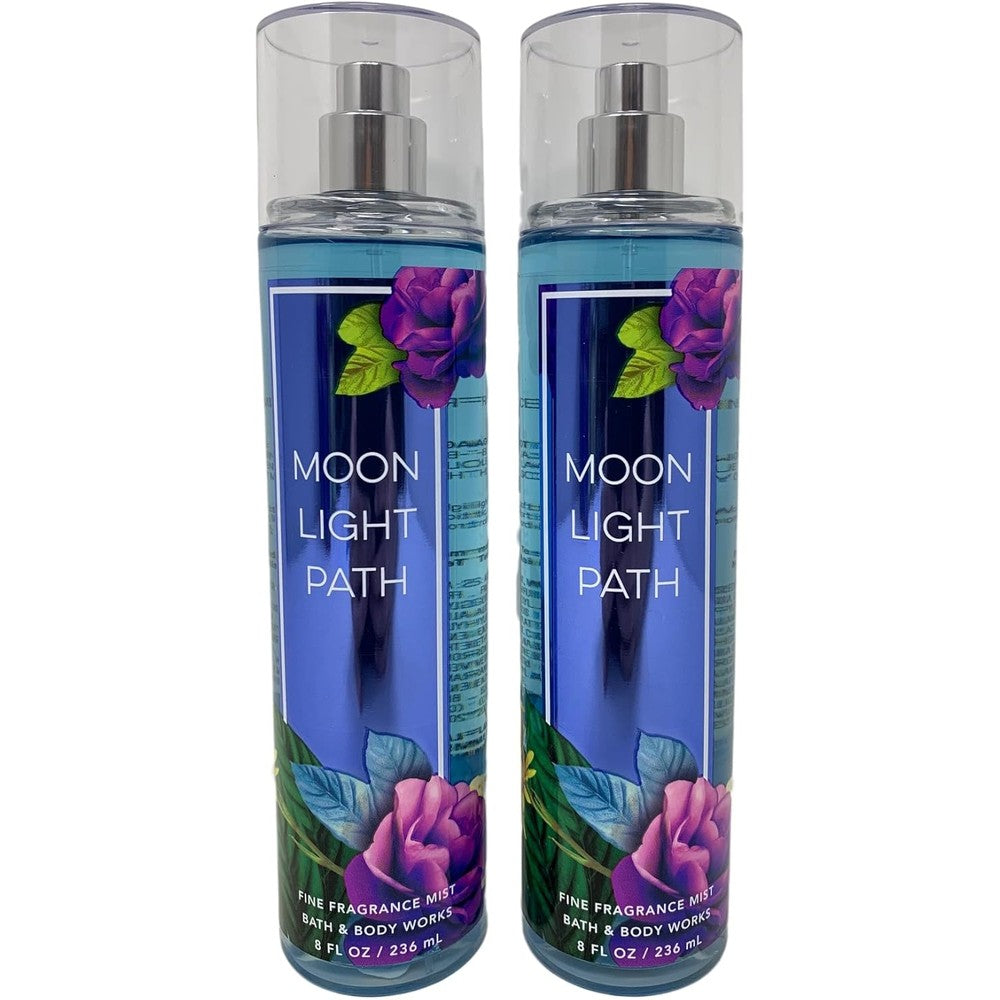 Bath and Body Works Moonlight Path Fine Fragrance Mist front view value pack bottles showcasing the purple floral label design.