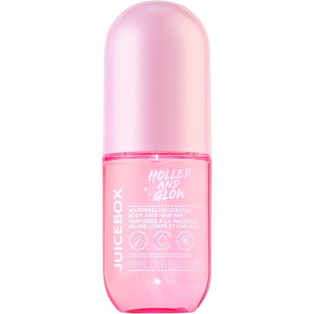 Holler And Glow Mood Boosting Juice Box Body And Hair Mist front view watermelon fragrance