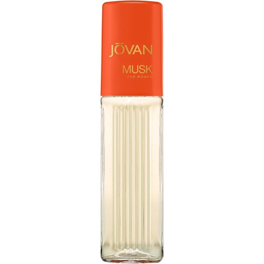 Jovan Musk for Women Eau de Cologne Spray front view showing the signature orange cap bottle layout.
