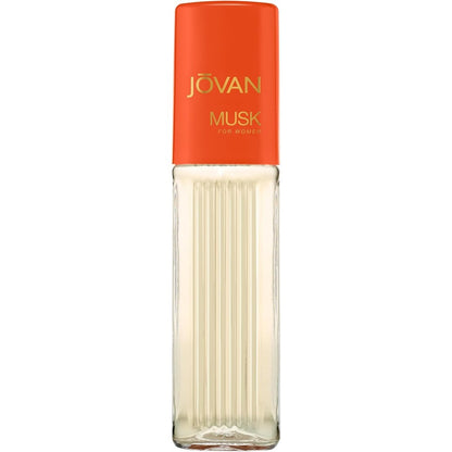 Jovan Musk for Women Eau de Cologne Spray front view showing the signature orange cap bottle layout.