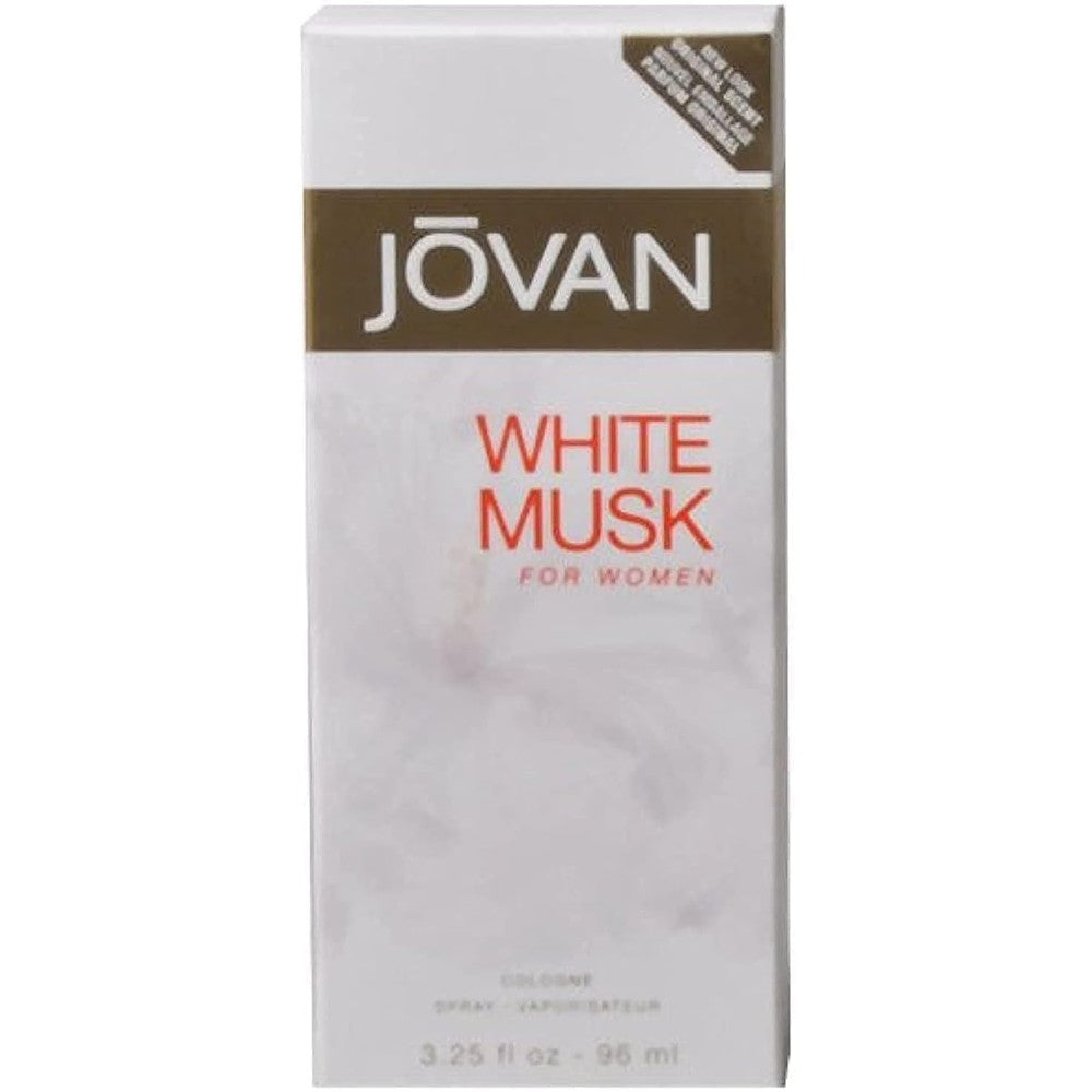 Jovan White Musk Eau De Cologne Spray for Women front view showcasing the authentic imported packaging.