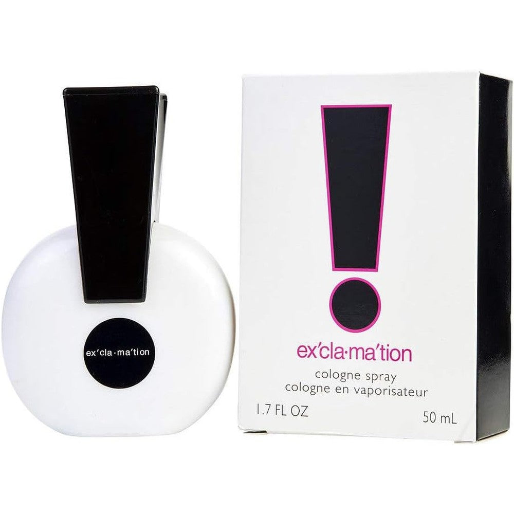 Coty Exclamation Cologne Spray for Women front view of the white bottle with black exclamation mark design