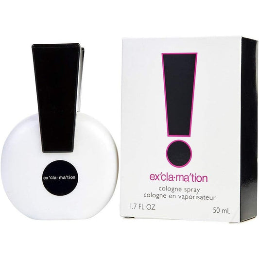 Coty Exclamation Cologne Spray for Women front view of the white bottle with black exclamation mark design