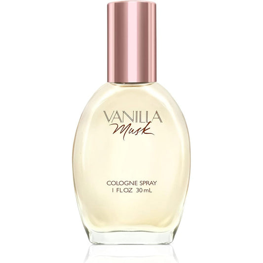 Coty Wild Musk Vanilla Musk For Women Cologne Spray front view showing the elegant one fluid ounce glass bottle