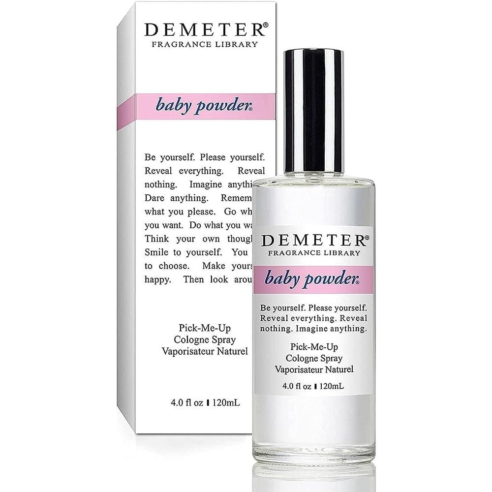 Demeter Baby Powder Pick-Me-Up Cologne Spray 4.0 Ounce transparent front view bottle