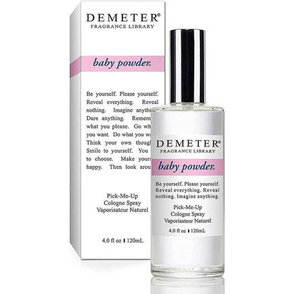 Demeter Baby Powder Pick-Me-Up Cologne Spray 4.0 Ounce transparent front view bottle