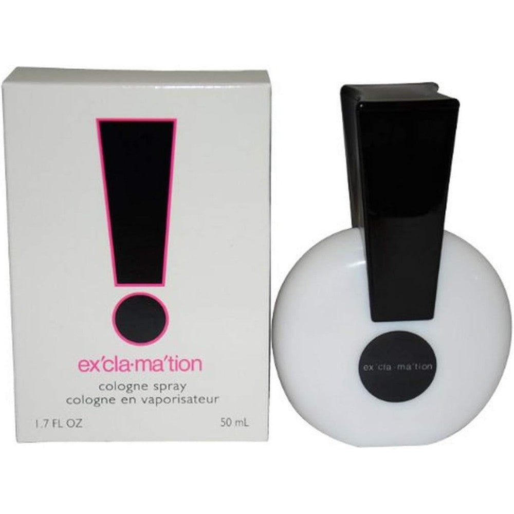 Coty Exclamation Cologne Spray for women front view of the iconic white bottle with black exclamation point cap.