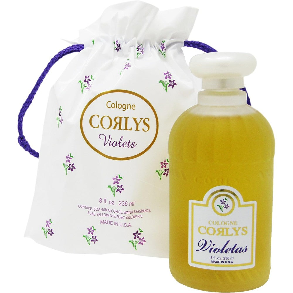 ELP ESSENTIAL Corlys Baby Violets Cologne front view bottle with matching drawstring bag