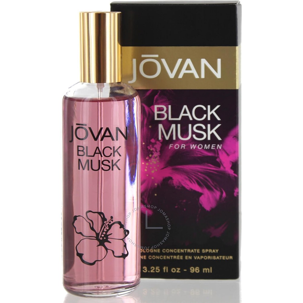 Jovan Black Musk Cologne Concentrate Spray for Women front view bottle with black cap