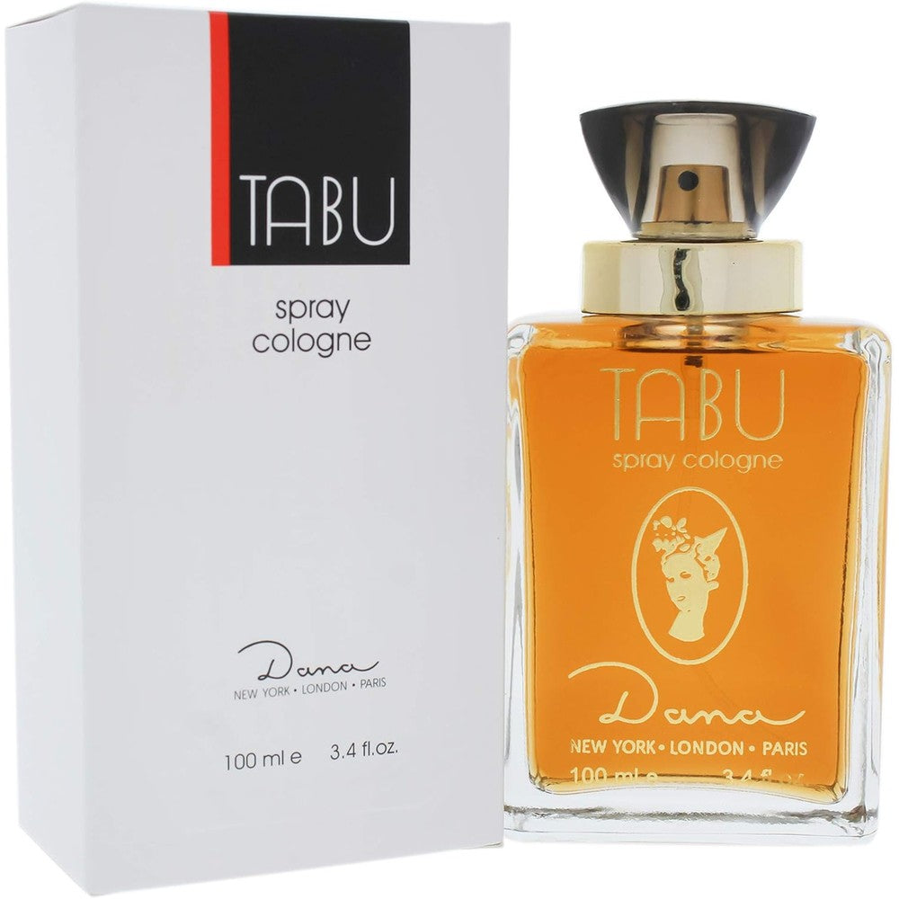 Dana Tabu Eau de Cologne Spray for Women 3.4 Ounce front view bottle showing the oriental floral perfume liquid.