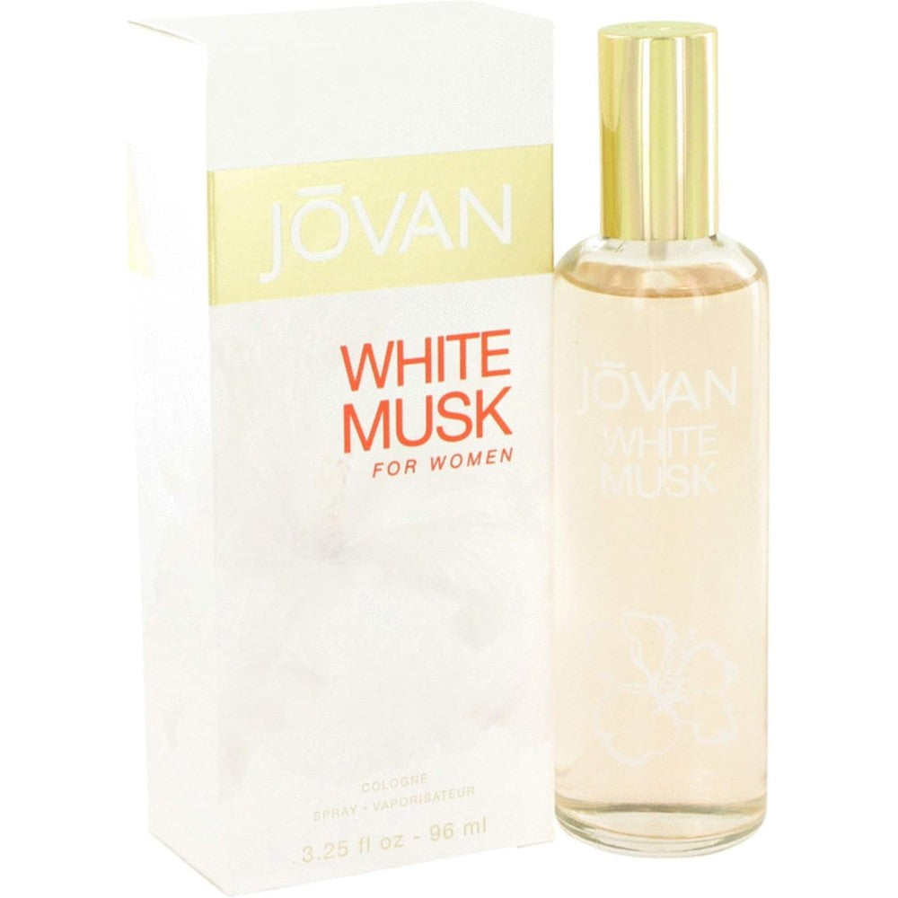 Jovan White Musk Eau De Cologne Spray for Women 3.2 Ounce front view bottle and packaging box