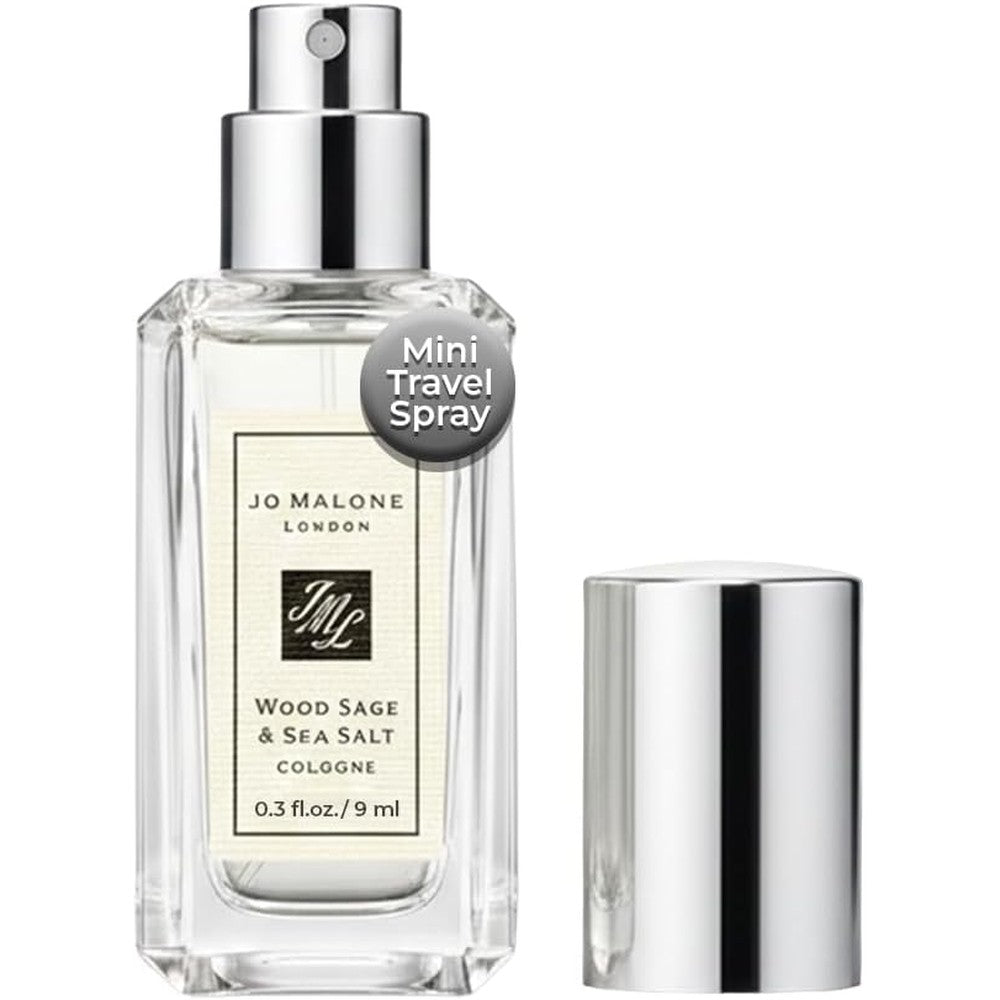 Jo Malone Wood Sage and Sea Salt Cologne 9ml travel spray front view clear glass bottle