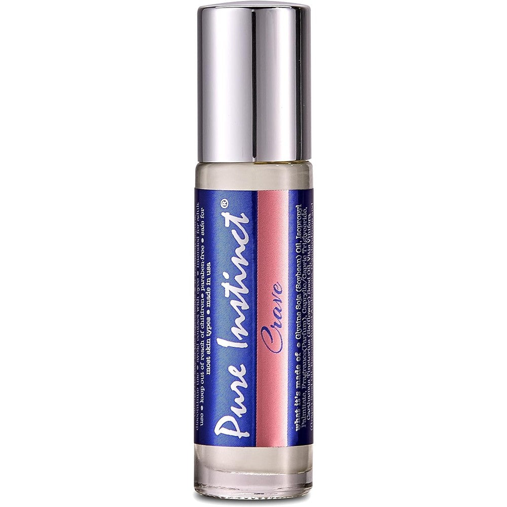 Pure Instinct Crave Roll-On front view showing the original pheromone infused essential oil perfume bottle packaging