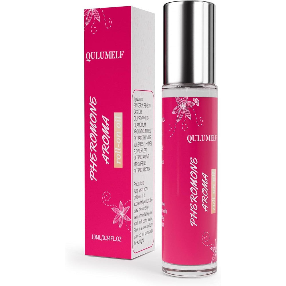QULUMELF pheromone perfume for women pink roller ball front view