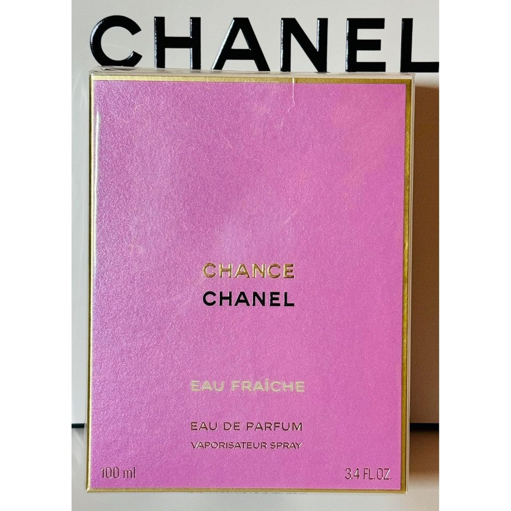Chanel Chance Eau Fraiche Eau de Toilette 100ml clear round bottle front view with green liquid