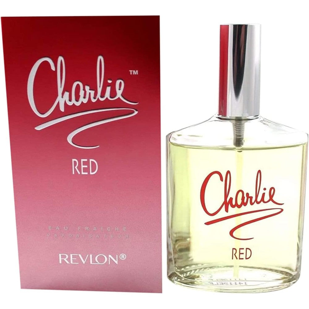 Revlon Charlie Red Eau Fraiche Spray for Women 3.4 Ounce front view bottle showing the iconic red lettering