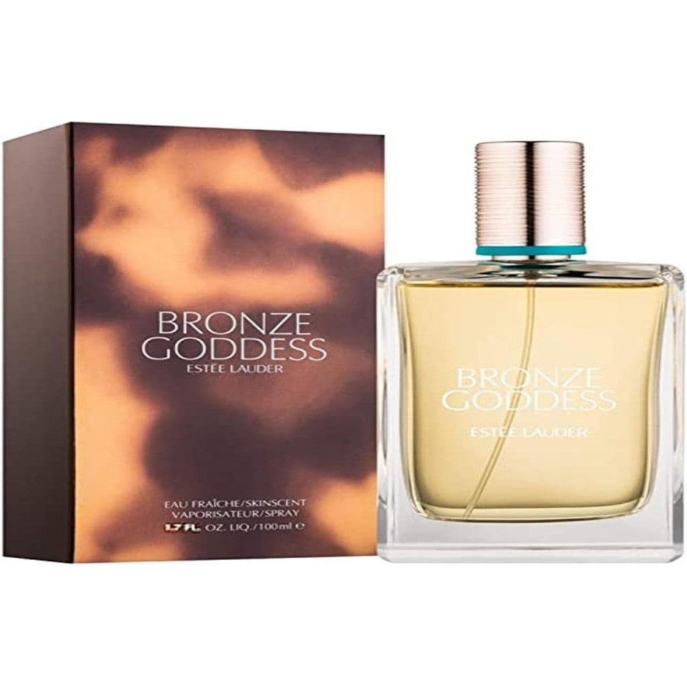 Estée Lauder Bronze Goddess Eau Fraîche Skinscent 1.7 Fluid Ounce front view bottle showcasing the golden summer perfume.