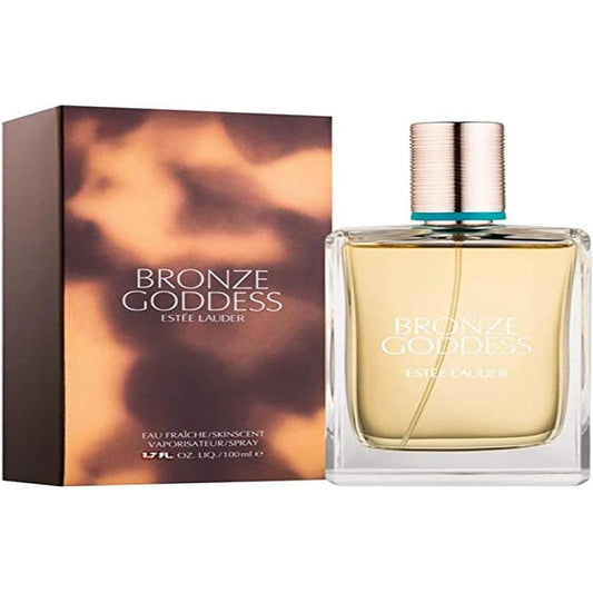 Estée Lauder Bronze Goddess Eau Fraîche Skinscent 1.7 Fluid Ounce front view bottle showcasing the golden summer perfume.