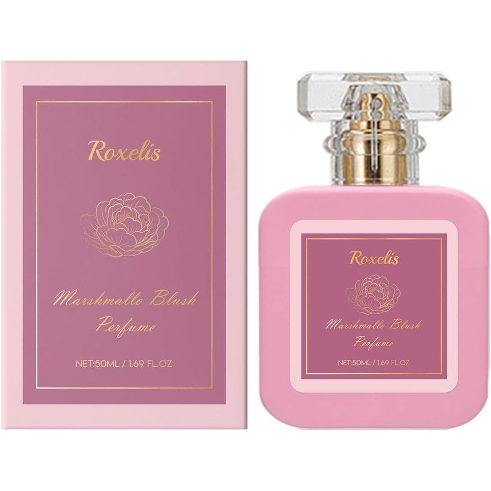 Aeviani Marshmallow Perfume front view of 50ml pink glass bottle with crystal cap