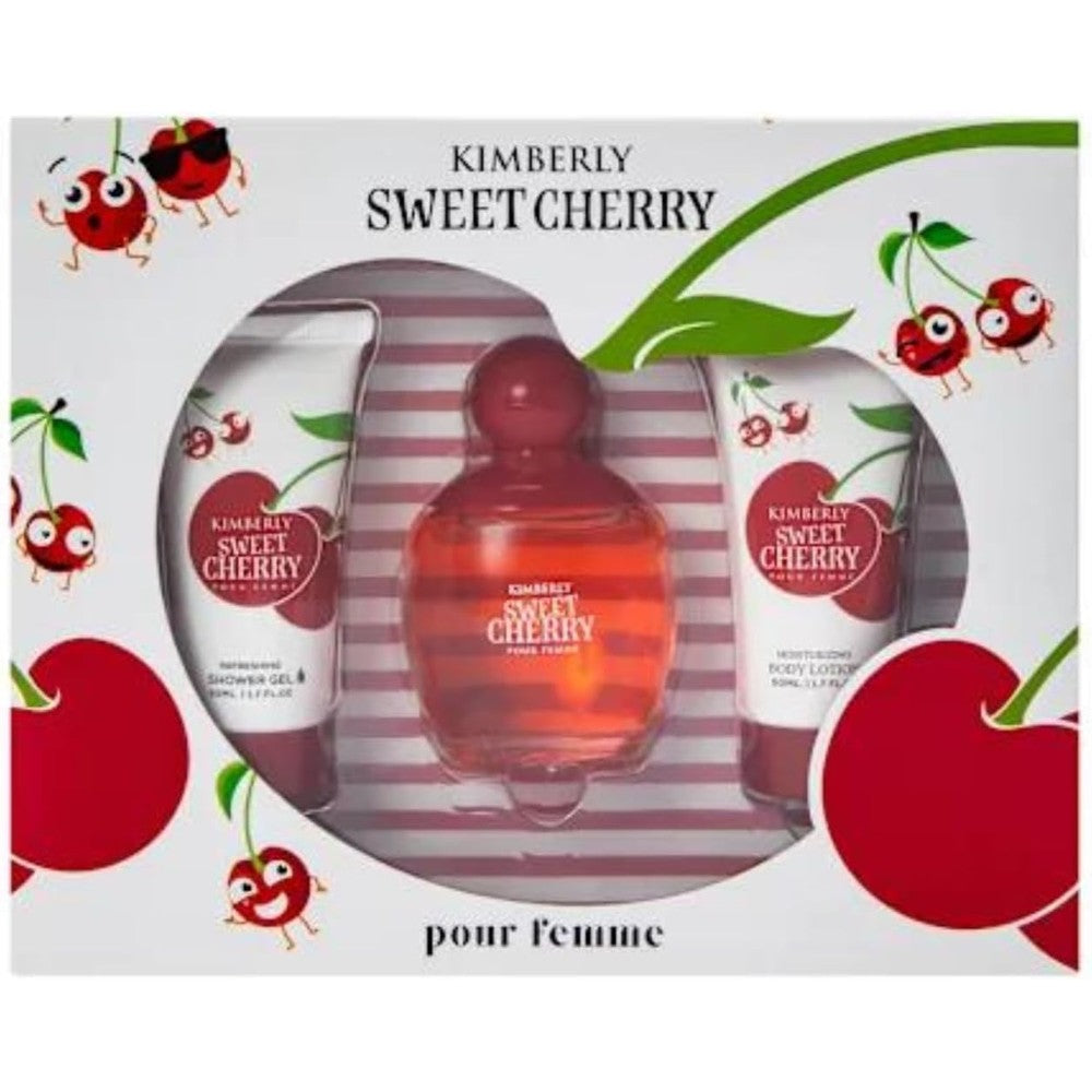 Five Below Kimberly Sweet Cherry perfume gift set front view with eau de parfum bottle