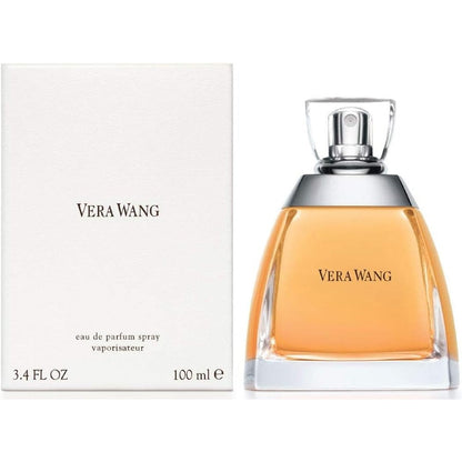 Vera Wang Eau de Parfum for Women front view bottle showcasing the golden fragrance liquid