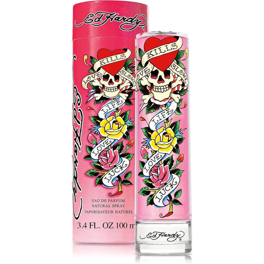Ed Hardy Eau De Parfum for Women 100ml front view showing signature tattoo artwork