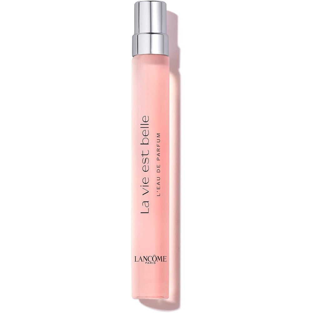 Lancôme La Vie Est Belle Eau de Parfum travel size purse spray front view on premium background