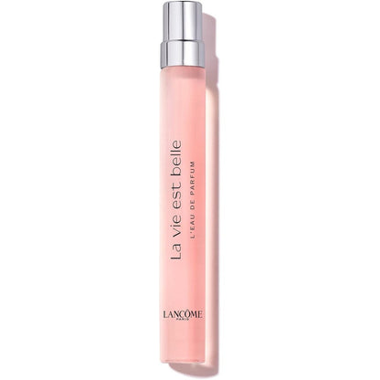 Lancôme La Vie Est Belle Eau de Parfum travel size purse spray front view on premium background