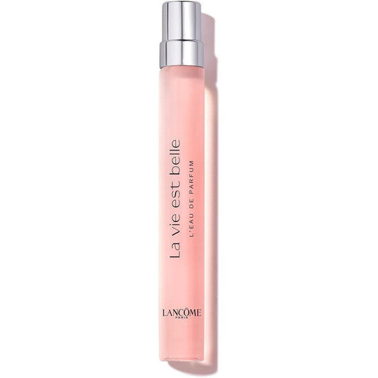 Lancôme La Vie Est Belle Eau de Parfum travel size purse spray front view on premium background
