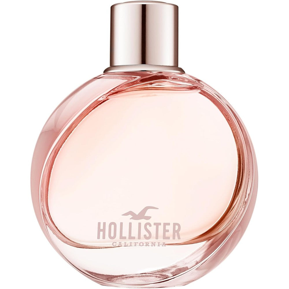 Hollister Wave for Her Eau De Parfum 3.4 Ounce front view bottle showing the pink sunset inspired gradient design.