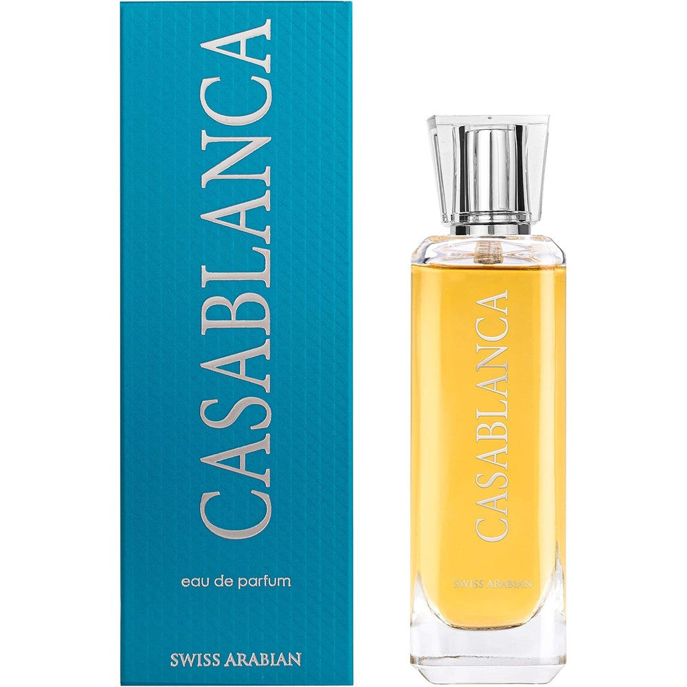 Swiss Arabian Casablanca Eau de Parfum 100ml front view bottle showing the elegant teal packaging