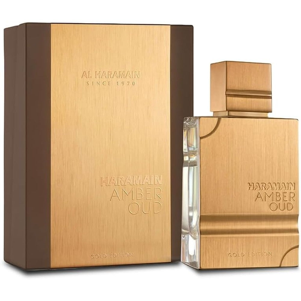 Al Haramain Amber Oud Gold Edition Eau de Parfum 60ml bottle front view featuring premium brushed gold finish