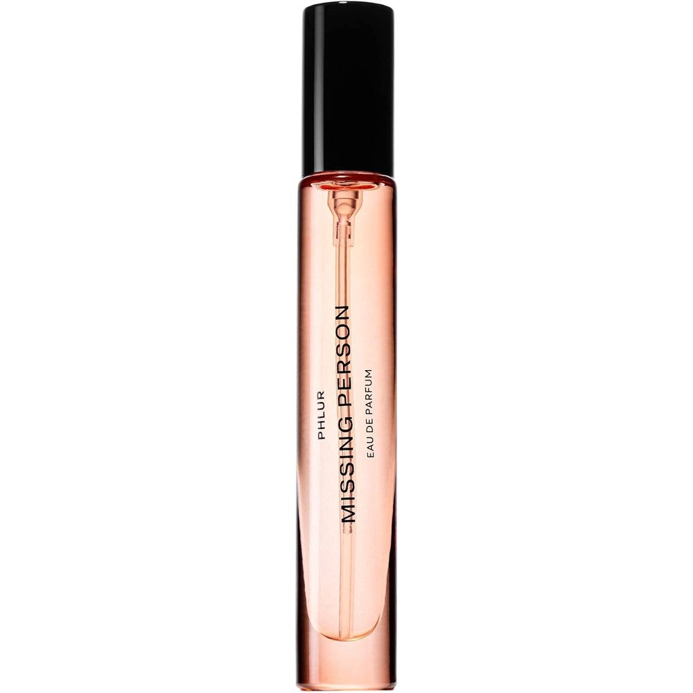PHLUR Missing Person Eau de Parfum travel spray bottle front view showcasing minimalist branding.