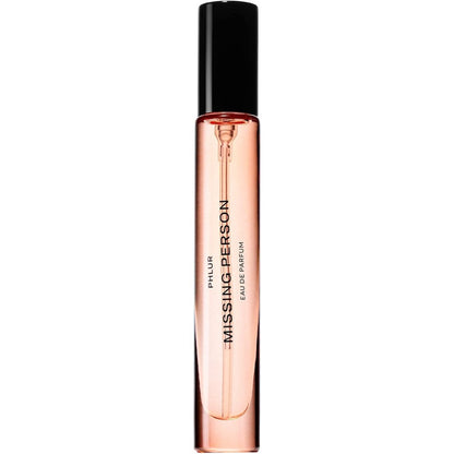 PHLUR Missing Person Eau de Parfum travel spray bottle front view showcasing minimalist branding.