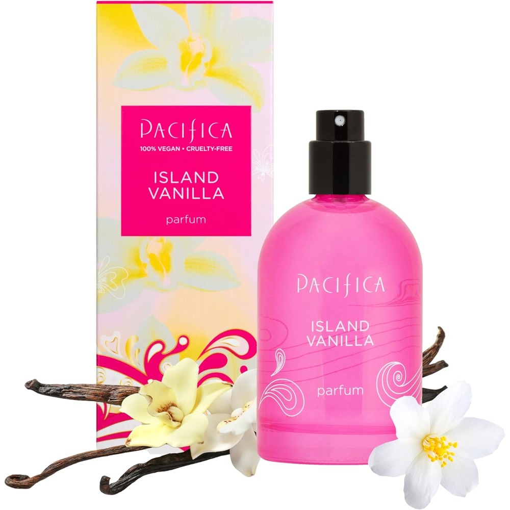 Pacifica Island Vanilla Spray Perfume front view of the pink glass bottle