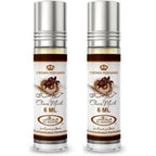 Al-Rehab Choco Musk Concentrated Perfume Rollerball front view showing the pack of two six millilitre bottles