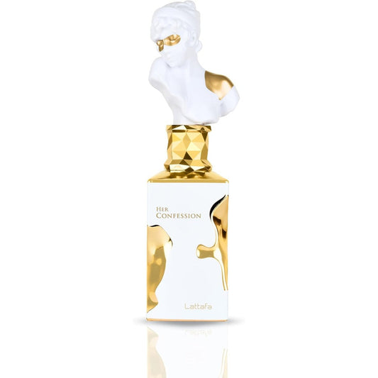 Lattafa Her Confession Eau de Parfum 100ml front view showing the signature white bust cap