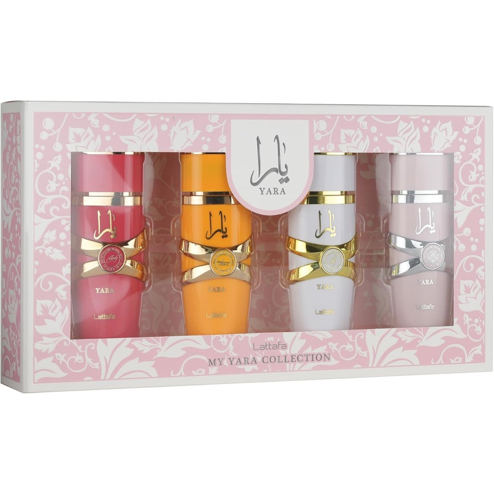 Lattafa My Yara Collection four piece eau de parfum gift set for women front view
